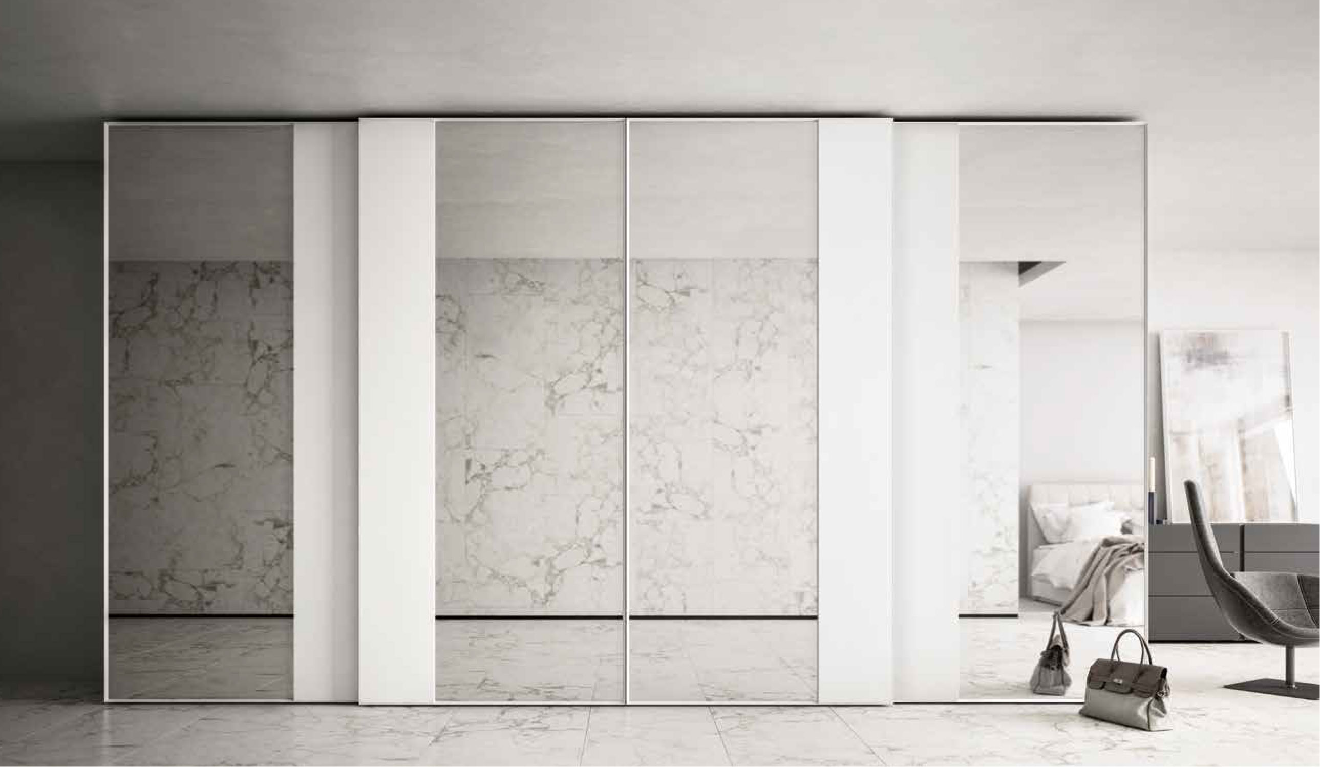 Dressing-portes-coulissantes-miroir-et-bois-blanc - Meubles Aubin