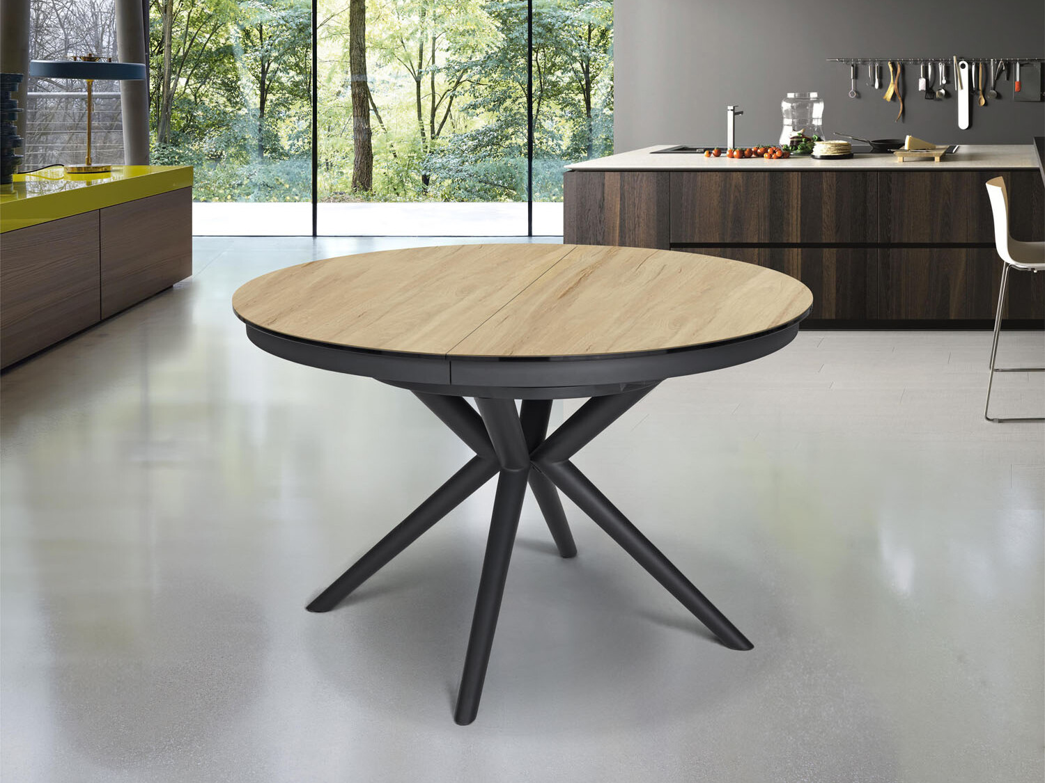 table céramique ronde avec plateau céramique effet bois